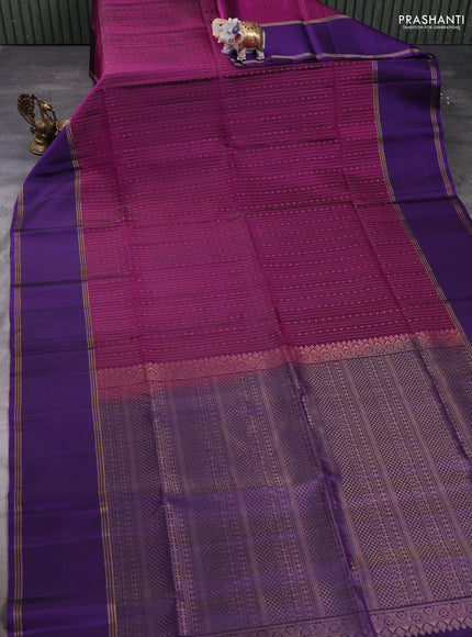Pure soft silk saree purple and violet with allover zari weaves  and rettapet zari woven border