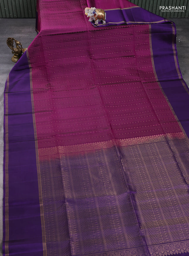 Pure soft silk saree purple and violet with allover zari weaves  and rettapet zari woven border