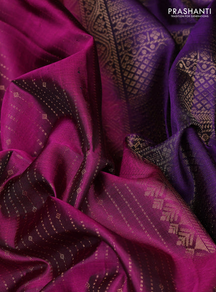 Pure soft silk saree purple and violet with allover zari weaves  and rettapet zari woven border