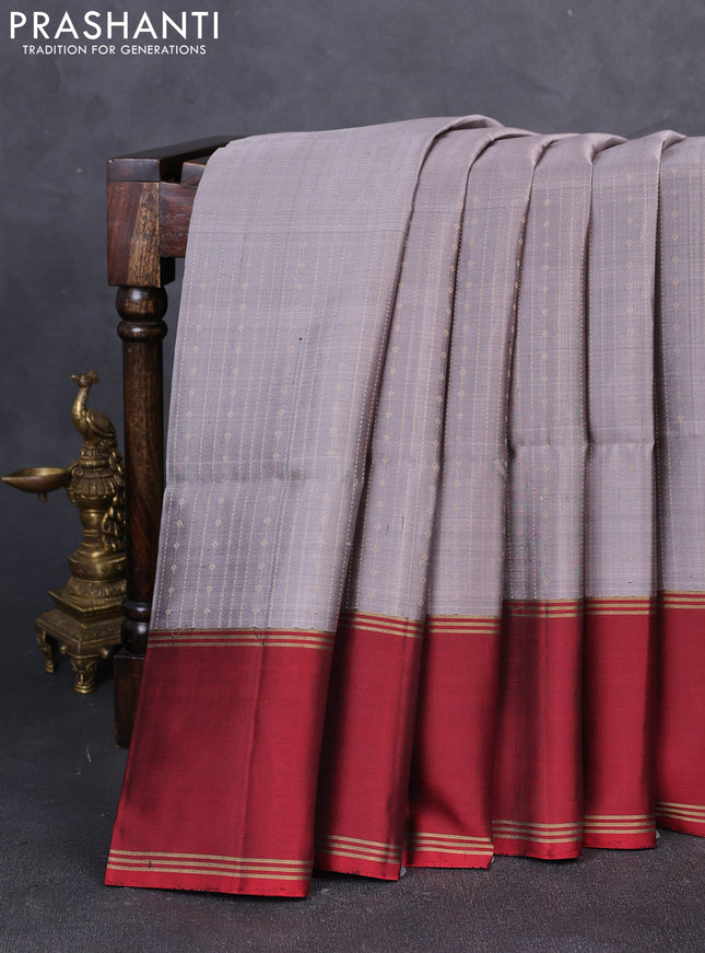 Pure soft silk saree grey and maroon with allover zari weaves  and rettapet zari woven border