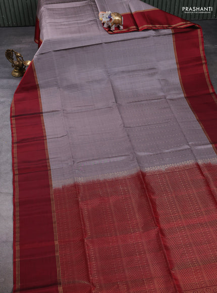 Pure soft silk saree grey and maroon with allover zari weaves  and rettapet zari woven border