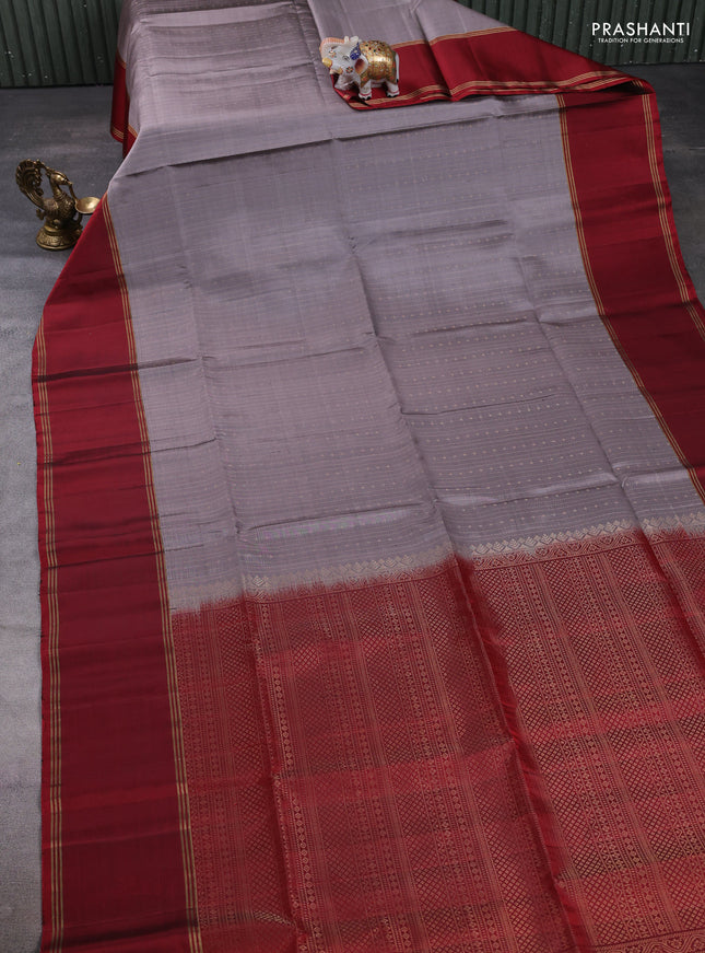 Pure soft silk saree grey and maroon with allover zari weaves  and rettapet zari woven border