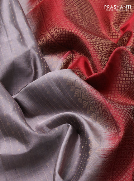 Pure soft silk saree grey and maroon with allover zari weaves  and rettapet zari woven border