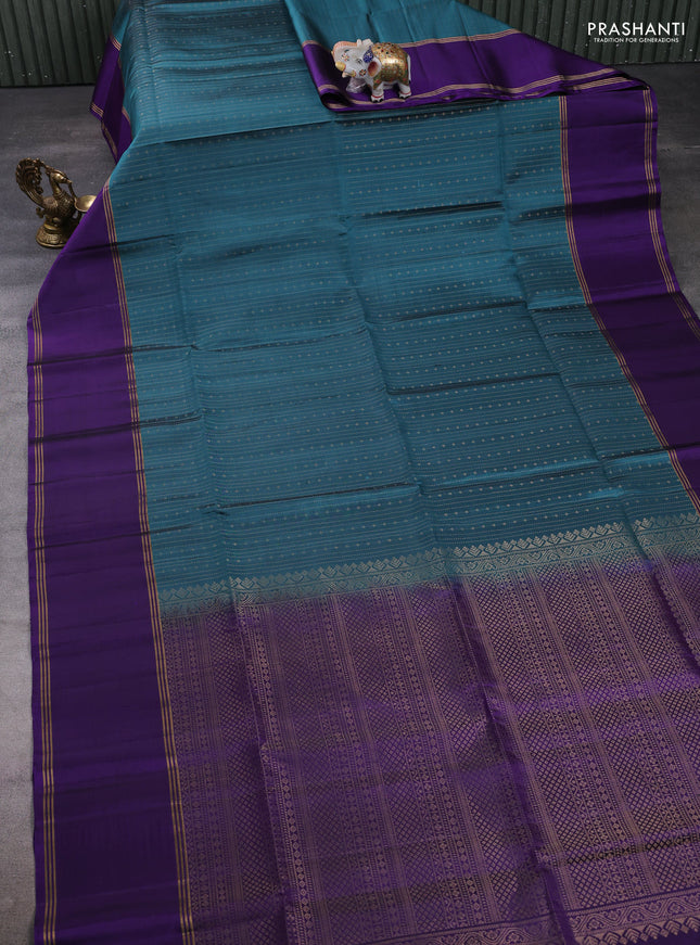 Pure soft silk saree peacock green and violet with allover zari weaves  and rettapet zari woven border