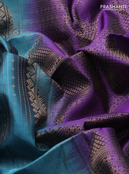 Pure soft silk saree peacock green and violet with allover zari weaves  and rettapet zari woven border