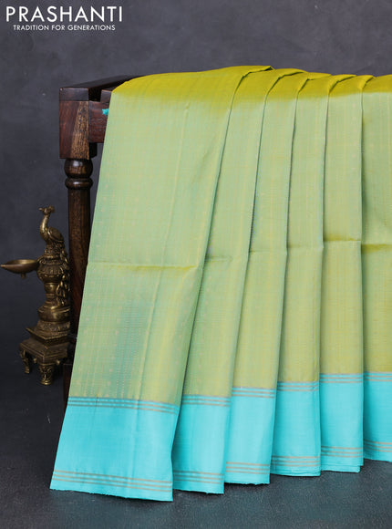 Pure soft silk saree dual shade of pista green and teal green with allover zari weaves and zari woven border