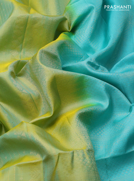 Pure soft silk saree dual shade of pista green and teal green with allover zari weaves and zari woven border