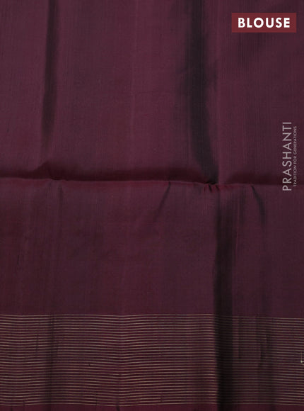 Pure soft silk saree mustard green and deep wine shade with allover zari weaves and zari woven border