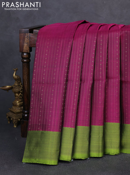 Pure soft silk saree magenta pink and light green with allover zari weaves and zari woven border