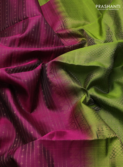 Pure soft silk saree magenta pink and light green with allover zari weaves and zari woven border