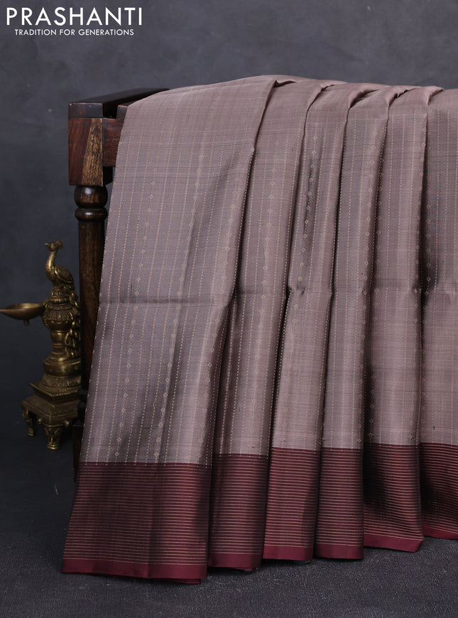 Pure soft silk saree rosy brown and deep maroon with allover zari weaves and zari woven border