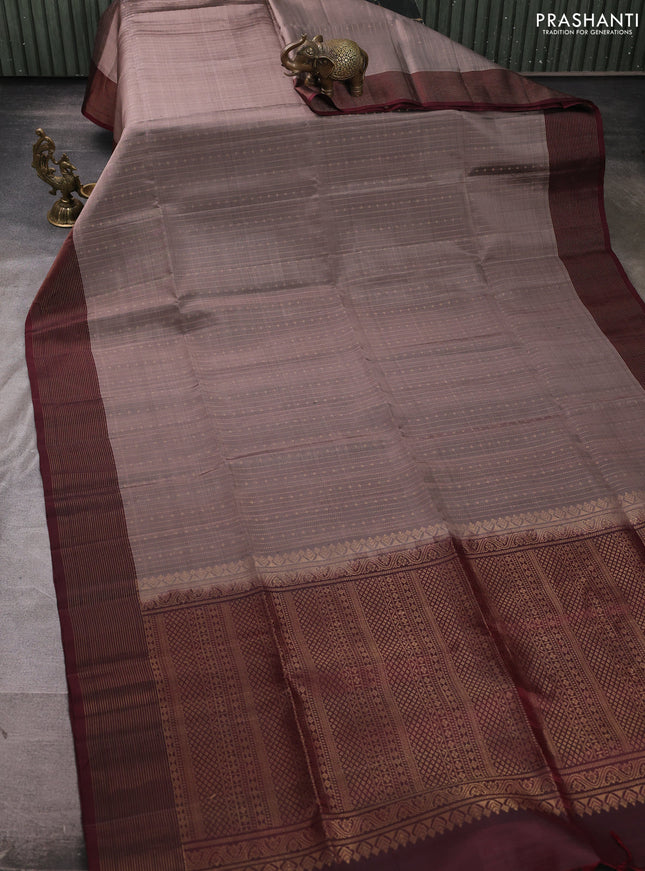 Pure soft silk saree rosy brown and deep maroon with allover zari weaves and zari woven border