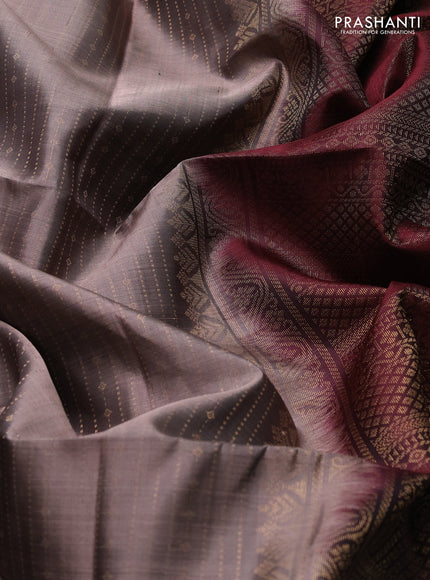 Pure soft silk saree rosy brown and deep maroon with allover zari weaves and zari woven border