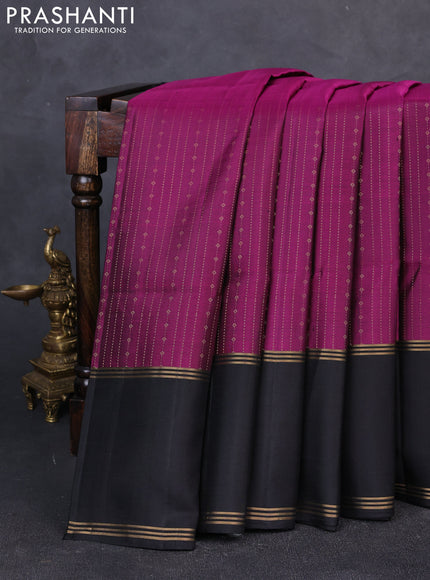 Pure soft silk saree magenta pink and black with allover zari weaves and long rettapet zari woven border