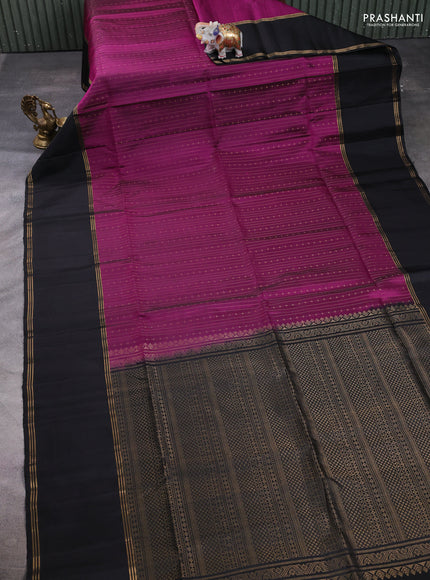Pure soft silk saree magenta pink and black with allover zari weaves and long rettapet zari woven border