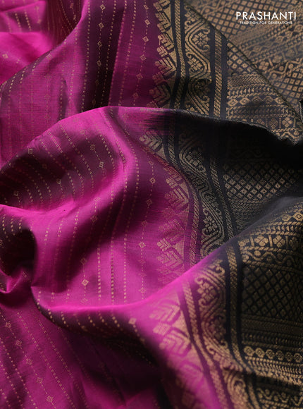 Pure soft silk saree magenta pink and black with allover zari weaves and long rettapet zari woven border
