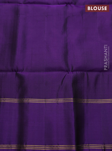 Pure soft silk saree dark mustard and violet with allover zari weaves and long rettapet zari woven border