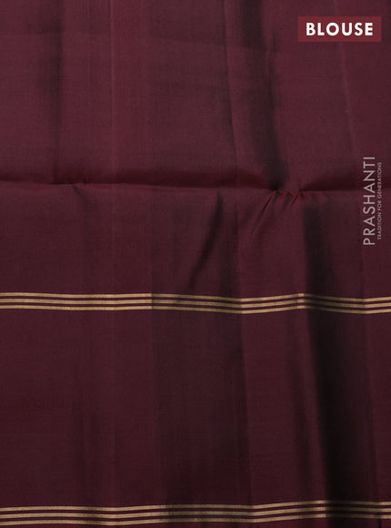 Pure soft silk saree olive green and deep maroon with allover zari weaves and long rettapet zari woven border