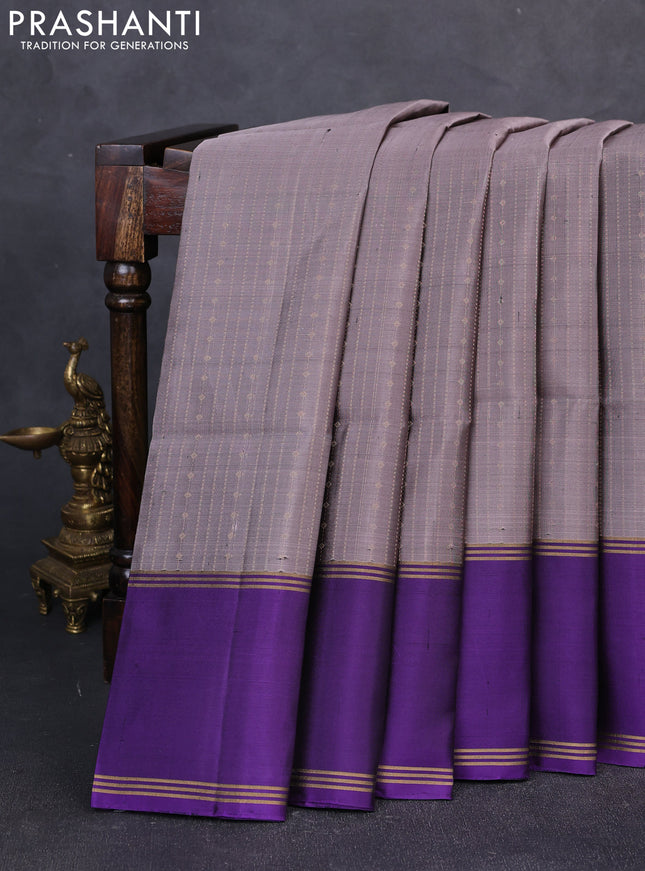 Pure soft silk saree grey shade and violet with allover zari weaves and long rettapet zari woven border