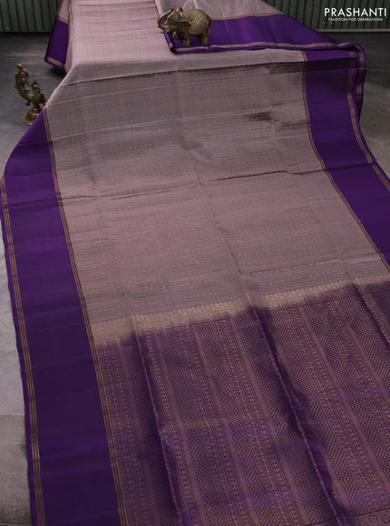 Pure soft silk saree grey shade and violet with allover zari weaves and long rettapet zari woven border