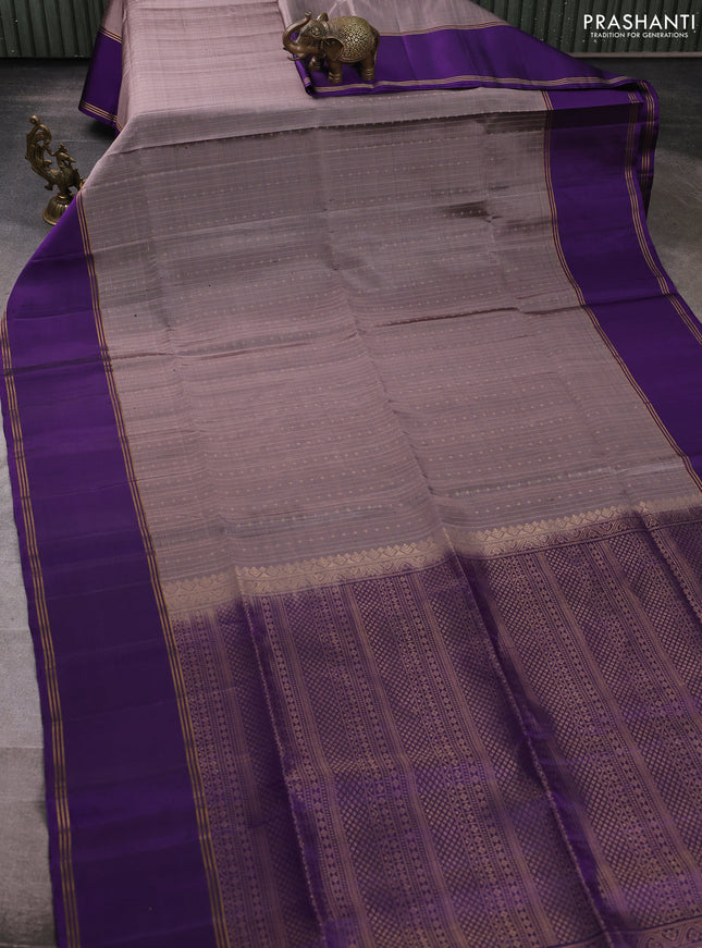 Pure soft silk saree grey shade and violet with allover zari weaves and long rettapet zari woven border