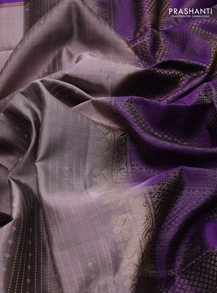 Pure soft silk saree grey shade and violet with allover zari weaves and long rettapet zari woven border