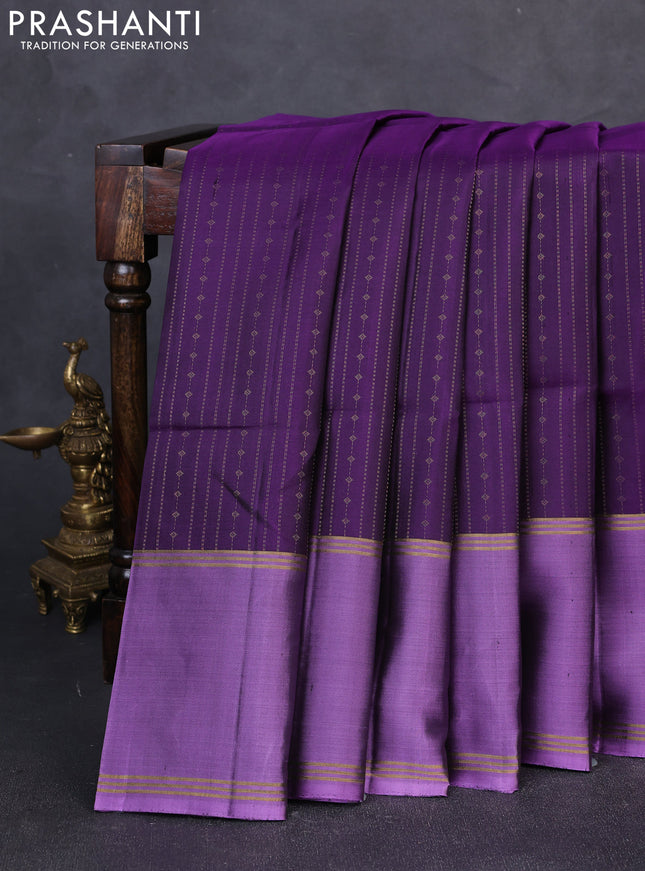 Pure soft silk saree violet and lavender with allover zari weaves and long rettapet zari woven border