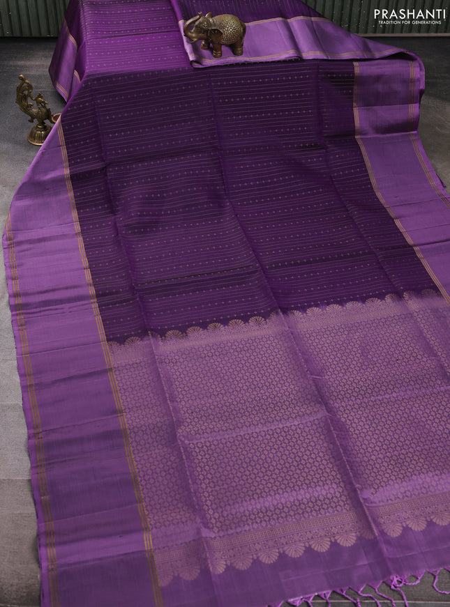 Pure soft silk saree violet and lavender with allover zari weaves and long rettapet zari woven border