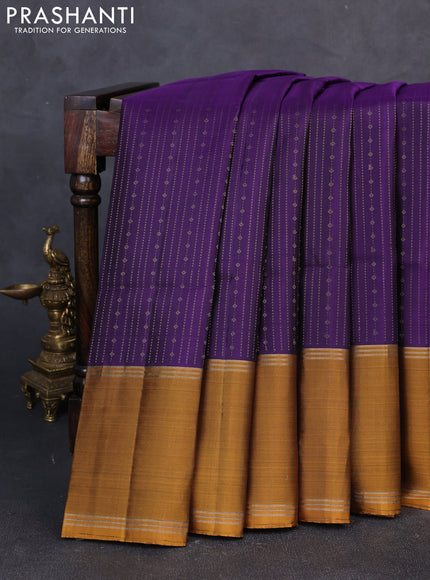 Pure soft silk saree violet and dark mustard with allover zari weaves and long rettapet zari woven border