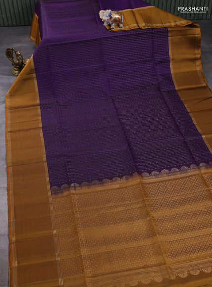 Pure soft silk saree violet and dark mustard with allover zari weaves and long rettapet zari woven border