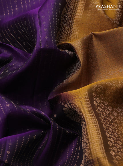 Pure soft silk saree violet and dark mustard with allover zari weaves and long rettapet zari woven border