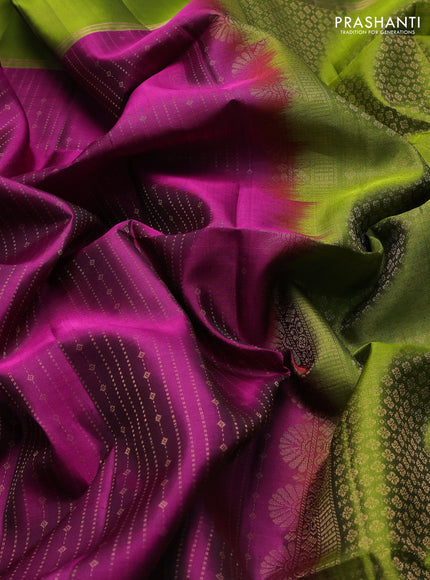 Pure soft silk saree purple and light green with allover zari weaves and long rettapet zari woven border