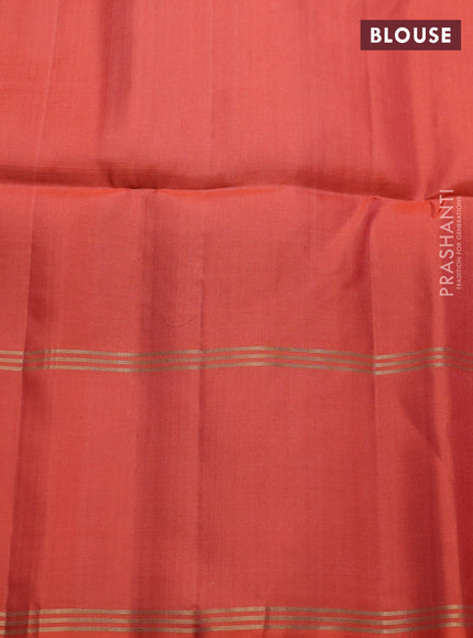 Pure soft silk saree peach pink and orange with allover zari weaves and long rettapet zari woven border