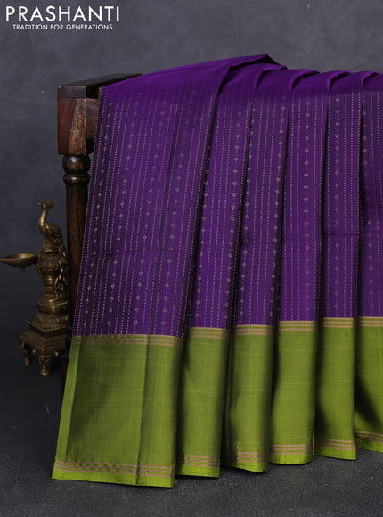Pure soft silk saree violet and light green with allover zari weaves and long rettapet zari woven border