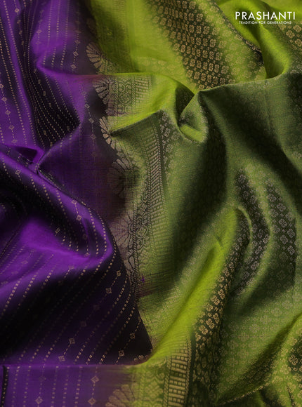 Pure soft silk saree violet and light green with allover zari weaves and long rettapet zari woven border