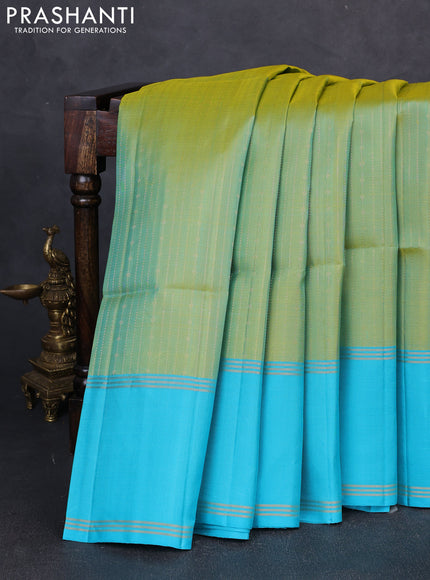 Pure soft silk saree teal green and teal blue with allover zari weaves and long rettapet zari woven border