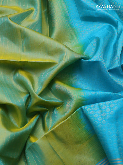 Pure soft silk saree teal green and teal blue with allover zari weaves and long rettapet zari woven border