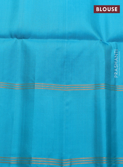 Pure soft silk saree teal green and teal blue with allover zari weaves and long rettapet zari woven border
