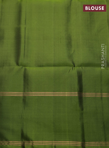 Pure soft silk saree rust shade and mehendi green with allover zari weaves and long rettapet zari woven border