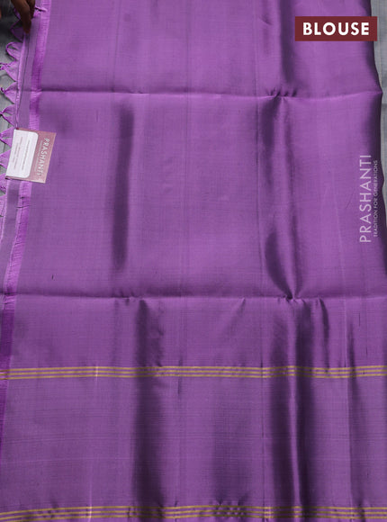 Pure soft silk saree grey and lavender with allover zari weaves and long rettapet zari woven border