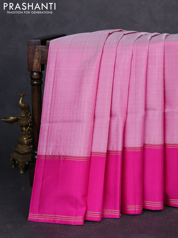 Pure soft silk saree peach pink and pink with allover zari weaves and long rettapet zari woven border