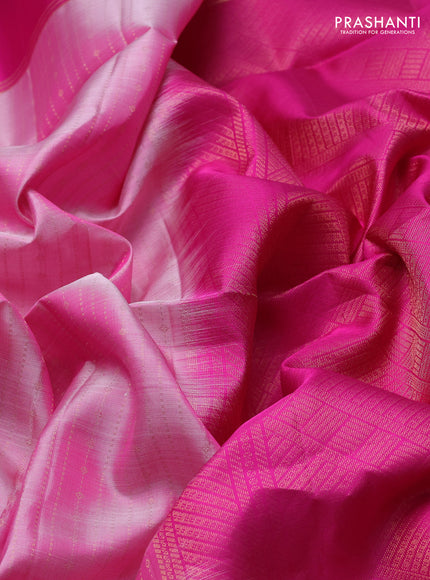 Pure soft silk saree peach pink and pink with allover zari weaves and long rettapet zari woven border