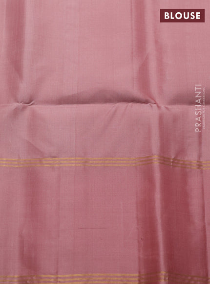 Pure soft silk saree teal blue and peach shade with allover zari weaves and long rettapet zari woven border
