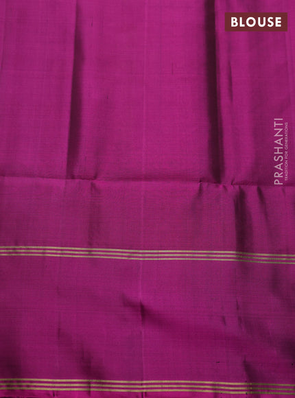 Pure soft silk saree dark mustard and magenta pink with allover zari weaves and long rettapet zari woven border