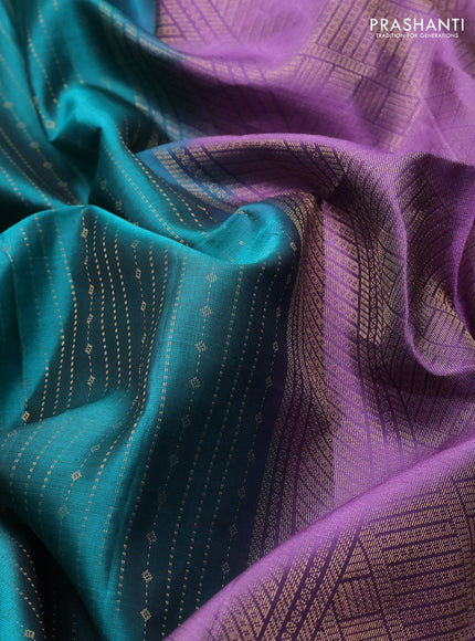Pure soft silk saree peacock green and lavender with allover zari weaves and long rettapet zari woven border