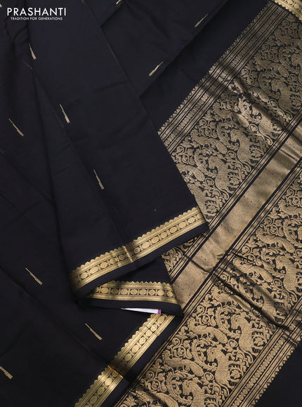 Kanchi cotton saree black with zari woven buttas and small zari woven border