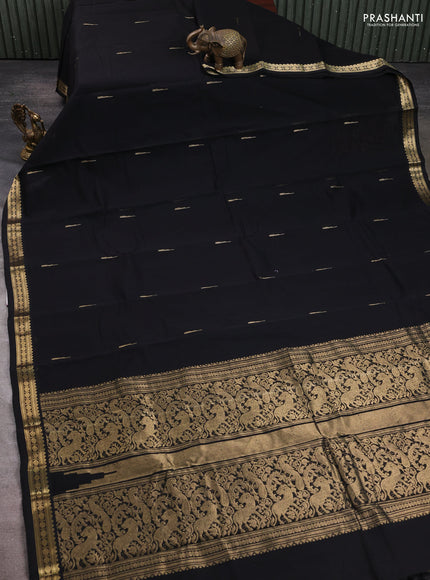 Kanchi cotton saree black with zari woven buttas and small zari woven border