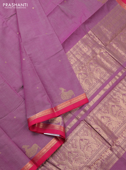 Kanchi cotton saree purple and pink with zari woven buttas and small zari woven border
