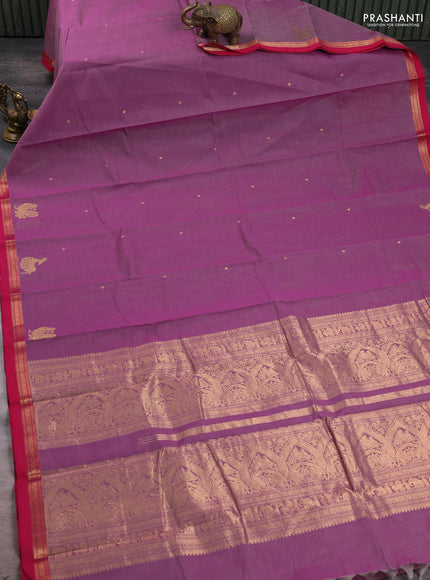 Kanchi cotton saree purple and pink with zari woven buttas and small zari woven border