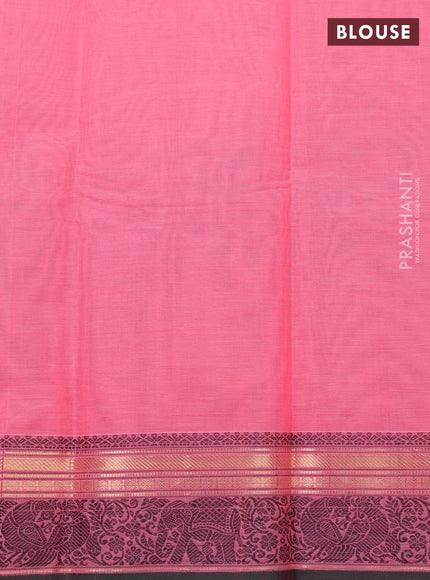 Kanchi cotton saree peach pink and green with thread woven buttas and thread & zari woven border